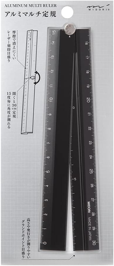 ใใใช(MIDORI๏ผ Midori 42286006 Ruler, Aluminum, Multi Ruler, 11.8 inches (30 cm), Black A