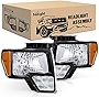 Nilight 2009 2010 2011 2012 2013 2014 F150 Headlight Assembly Black Housing Amber Corner Clear Lens Driver and Passenger Side Headlamp Replacement 2 Pack, 2 Years Warranty