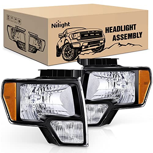 Image of Nilight 2009 2010 2011 2012 2013 2014 F150 Headlight Assembly Black Housing Amber Corner Clear Lens Driver and Passenger Side Headlamp Replacement 2 Pack