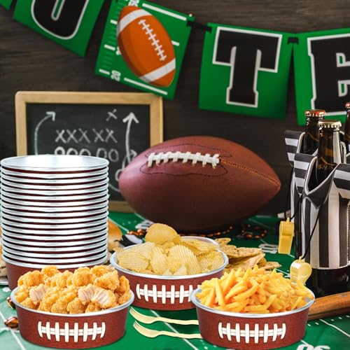 Image of gisgfim 24 Set Football Party Supplies 18.6oz Snack Bowls Disposable Ice Cream Cups Football Game Paper Serving Bowls and Forks Tableware Kit for Sport Events Birthday Dinner Party Decorations