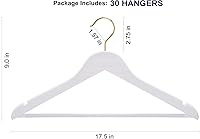 Vista 2 de Amber Home Paquete de 30 perchas de madera maciza para trajes, perchas de madera con acabado blanco liso con barra antideslizante para pantalones