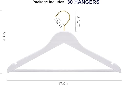 Miniatura 9 de Amber Home Paquete de 30 perchas de madera para abrigos, perchas de madera natural con barra antideslizante para pantalones, perchas para camisas