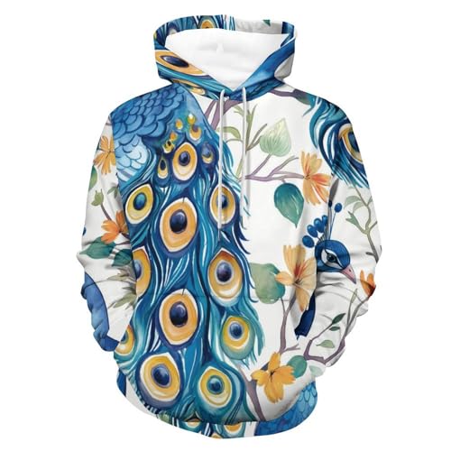 Pullover homme femme au motif fleur paon bleue artistique