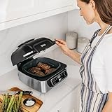 Ninja Foodi 4-in-1 Indoor Grill & Air Fryer with 500°F Cyclonic Grilling Technology, 4-Qt Capacity, Black/Stainless, Smoke Control System, Roast-Bake-Air Crisp Function, Dishwasher Safe Parts