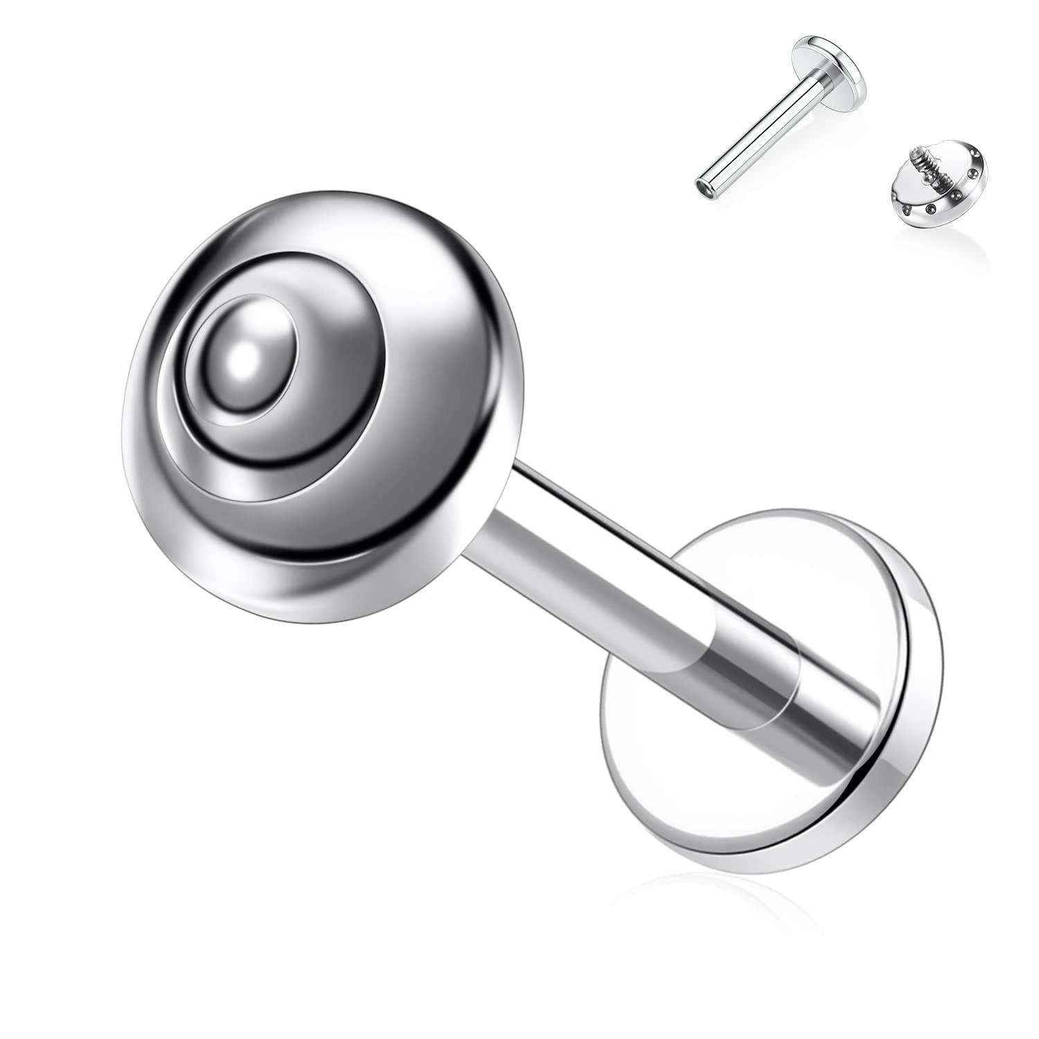 hengkaixuan 16G Titanium Labret Studs - Internally Threaded Flatback - Unisex - Silver - Piercing Jewellery — view 47
