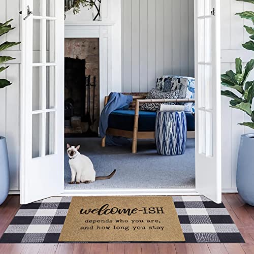 JJUUYOU Large Welcome Mat for Front Door Outside Entryway Funny Welcome-ish Doormat Non Slip Rubber Backing Mats Brown Low Profile Mats for Entry Patio Shoe Doormats 24"x36"