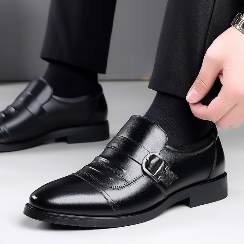 Men's Suit Leather Shoes Fashion Slip on Pointed Toe Oxfords Non-Slip Softsole Walking Dress Shoes for Men3