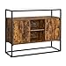 VASAGLE Sideboard, Beistellschrank, Küchenschrank, offene Fächer, 100 x 35 x 80 cm, Stahlgestell, Hartglas, vintagebraun-schwarz LSC014B01