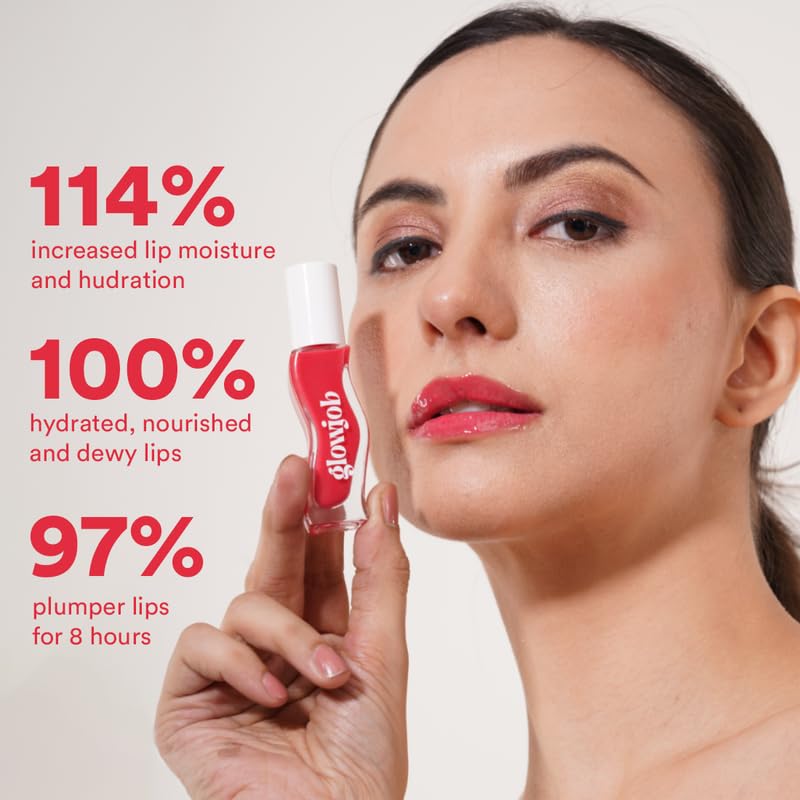 Image of Glowjob Soft Launch Red Lip Oil (8gm) - Hydrating Glossy Lip Oil with Sheer Red Tint, Lightweight Non-Sticky Shine, Nourishing Soft Stain Finish