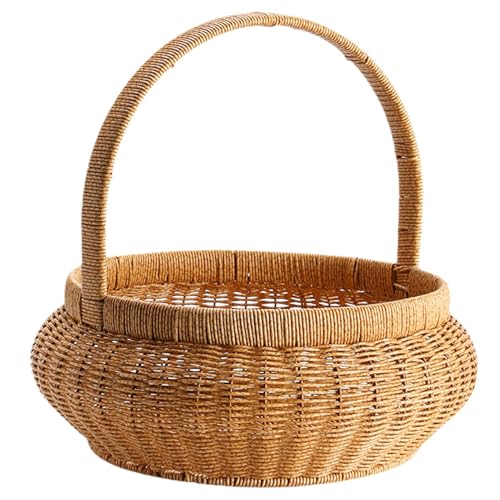 Almacenamiento tejido a mano, cesta de frutas tejida | Cesta de frutas de ratán | Almacenamiento de servir | Pan de ratán de imitación | Cuencos de almacenamiento de mimbre con asas para encimera de