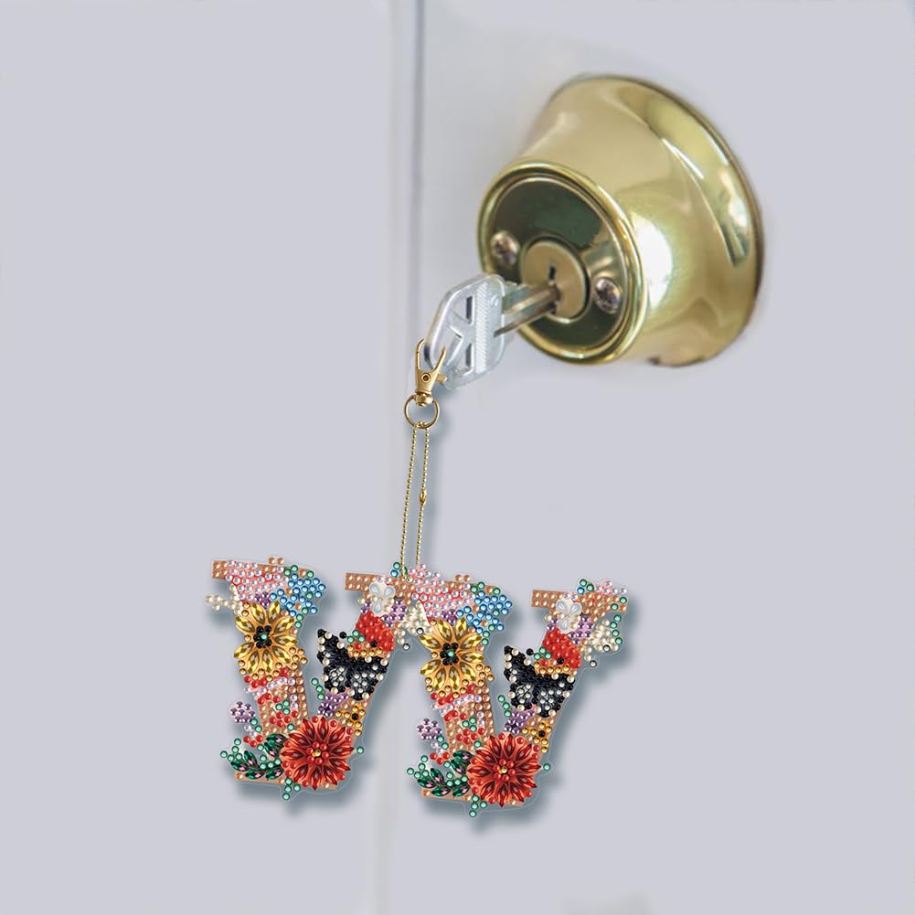 2 PCS Porte Clé Peinture DiamantBroderie Diamant Porte Clé Diamond