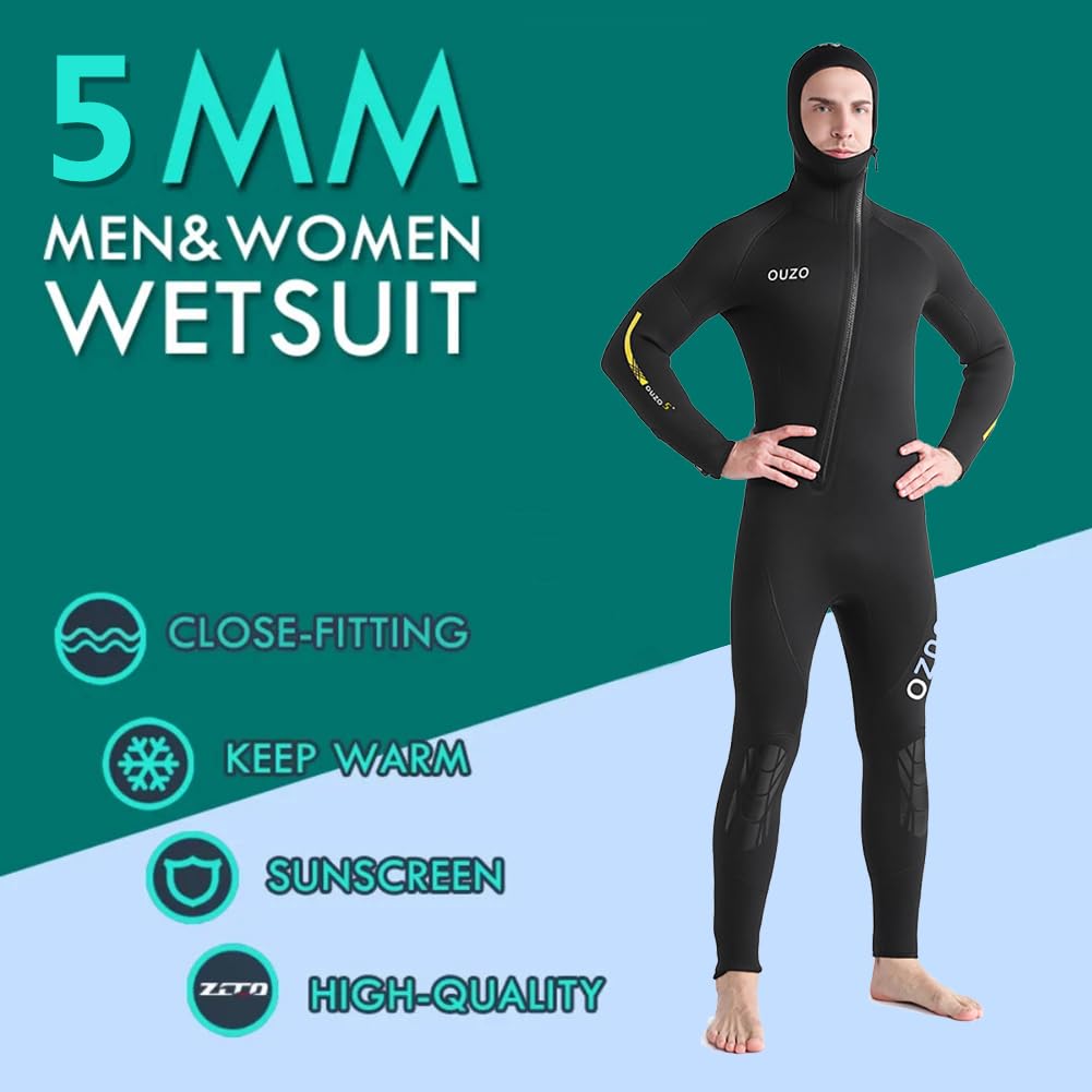 5Mm Neoprenanzug Für Damen Und Herren, Mit Frontreißverschluss, Kapuze, Ideal Zum Freitauchen, Schnorcheln, Surfen, Kanufahren Und Tauchen