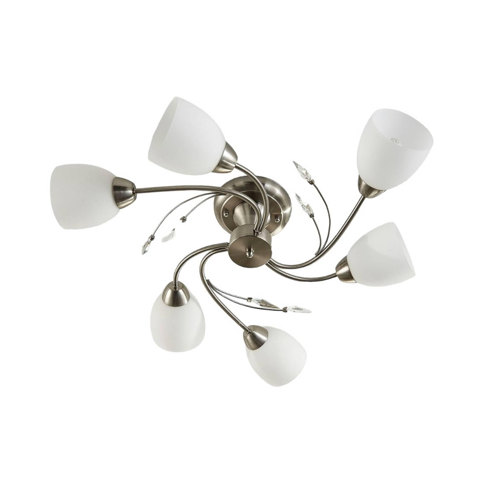Lampenwelt White, Matt Nickel Lindby Ceiling Light Tatas Dimmable (Modern) In Silver Made Of Glass For E.g. Living Room & Dining (6 Light Sources, E14) From Ceiling Lamp