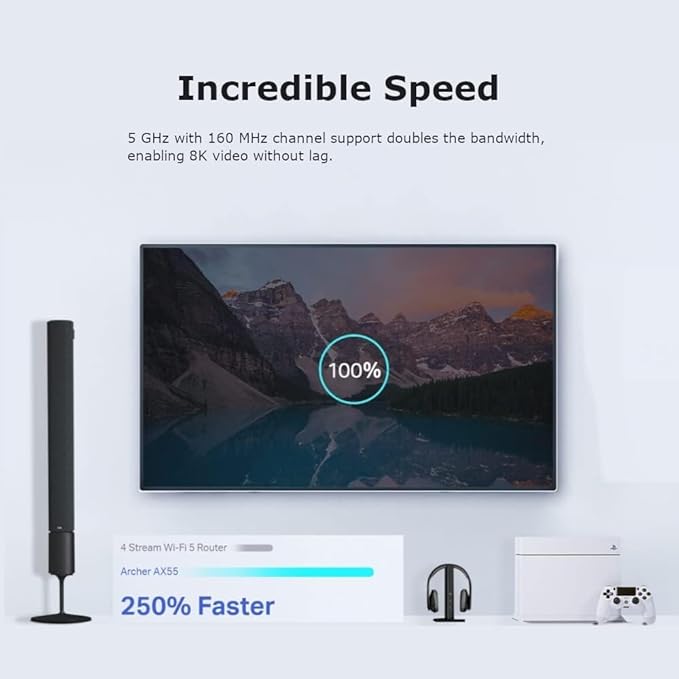 TP-Link Archer AX55 WiFi 6 Router, AX3000 Mbps wifi Booster, Dual Band Gigabit Ports, Internet Booster, Wi-Fi Extender, Ultra-Low Latency, 160MHZ Bandwidth, EasyMesh Compatible, Works with Alexa