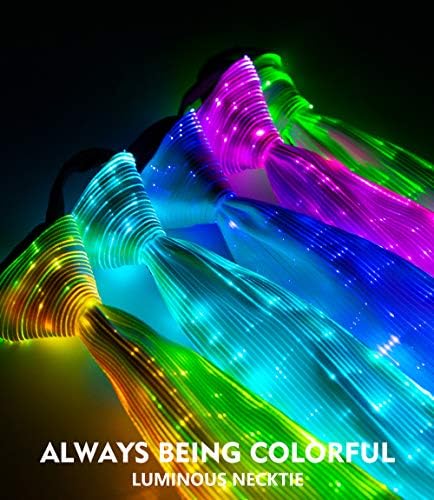 Teczero Multiple Color Lights LED Light up Neck Tie, Rechargeable Flash Necktie, Pre Tied with Adjustable Strap, Optical Fiber Luminous Novelty Glow Costume for Festival Rave Party Gift