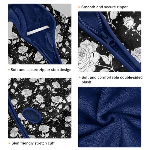 Rose Flowers Boys Fleece Coat,Children's Zip-Up Hoodie Jacket,Baby Warm Fashion Outerwear 3-10T,A1133463