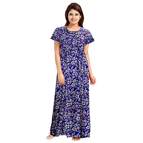 Image of WiWi Nighty for Women Cotton Printed Maxi Gown Ankle Length Nighty Night Dress Gown for Women Maxi - Free Size (Pack of 2) Blue & Red