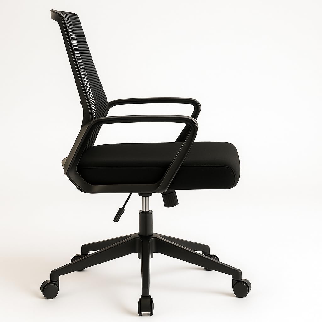 Silla de Oficina Ergonómica con Ruedas y Respaldo Transpirable | Altura Regulable y Soporte Lumbar | Ideal para Escritorio, Estudio o Habitación Juvenil | Diseño Moderno y Confortable | Color Negro