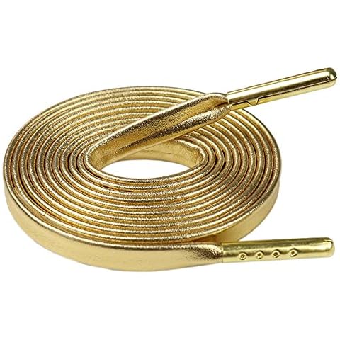 GIVBRO 120cm Shoelaces Flat Leather Shoes Laces - PU Laces with Metal Tips for Shoes Boots Accessories Gold Cover