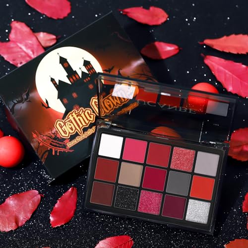 Image of UCANBE Red Eyeshadow Makeup Palette, 15 Colors Burgunry Gray Silver Shimmer Matte Glitter Metallic Eye Shadow Pallet, Pigmented Make Up Kit for Halloween Parties Christmas Joker Vampire Clown