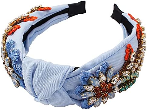 Yusier Baroque Rhinestone Crystal Headbands for Women Embroidered Hair Band Exquisite Hairband Women's Hair Accessories Hair Hoop A Variety of Colors (Blue)