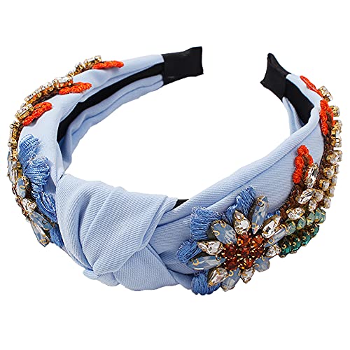 Yusier Baroque Rhinestone Crystal Headbands For Women Embroidered Hair Band Exquisite Hairband Women's Hair Accessories Hair Hoop A Variety Of Colors (Blue) #TOP2