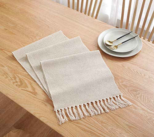 Wracra Braided Cotton Linen Table Runner Farmhouse Burlap Table Runner, Jute Rustic Table Decor Holiday Parties and Everyday Use (Waffle, 13 × 90 Inch)