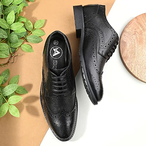 Image of Auserio Men's Brogue Full Grain Leather Lace Up Formal Shoes | Anti Skid Sole & Waxed Laces | Antimicrobial Memory Foam Padded Insole with Detailed Stich| Shoes for Office & Parties (115.116.117)