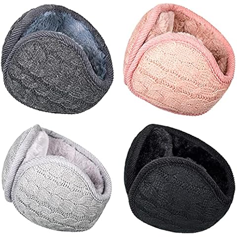 Ficerd 4 Pieces Unisex Warm Knit Earmuffs Furry Fleece Winter Ear Muffs Foldable Ear Covers Soft Pure Color Ear Warmer for Women Men Outdoor Activities Cover