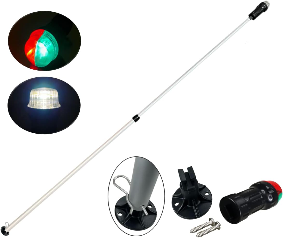 Pactrade Marine Combo Light and All-Round Light 1 * 0.5W LED*2/1NM Visibility 3*AAA Batteries Operated (NOT Included) IP67 Anodized Aluminum Tube (30"-52" Telescopic, Latch Base Mount)