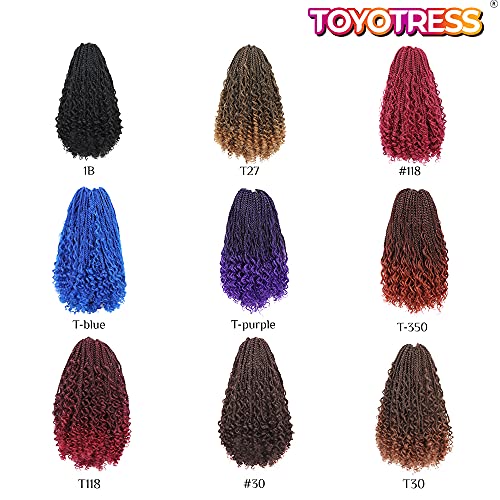 Toyotress Goddess Box Braid Crochet Hair - 12 Inch 8 Packs 1B Natural Black Curly End Crochet Braids Pre-Looped Synthetic Braiding Hair Extensions #TOP4