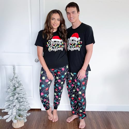 IFFEI Christmas Pajamas for Family Matching Holiday PJ's Sets with Short Sleeve Tee and Pants Loungewear4