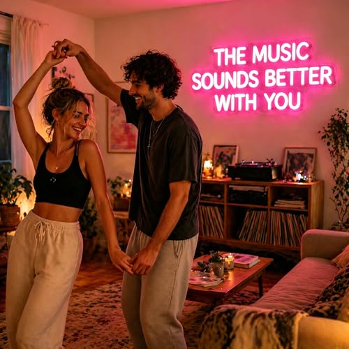 Image of Music Sounds With You Neon Sign for Wall Decor Light Up Sign Led Signs for Room Party Home Wall Decor USB Powered