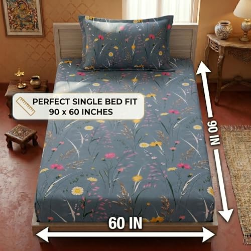 Image of Mafatlal 125 GSM Merino Single Size Bedsheet with Pillow Cover | 90 x 60 Inches | Soft, Breathable & Lightweight | Blue