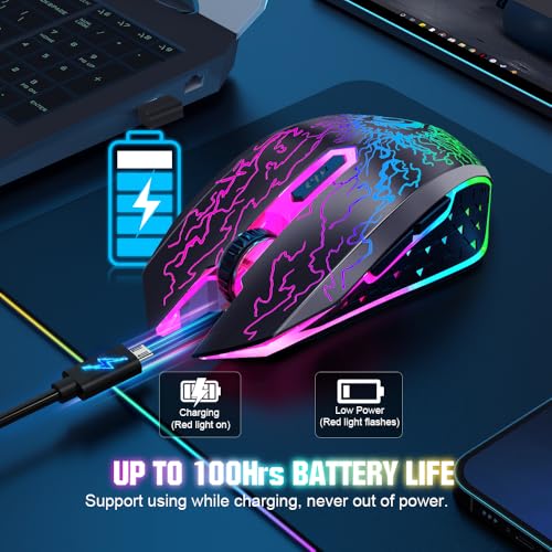 VersionTECH. Wireless Gaming Mouse, Rechargeable Computer Mouse Mice with Colorful LED Lights, Silent Click, 2.4G USB Nano Receiver, 3 Level DPI for PC Gamer Laptop Desktop Chromebook Mac-Black
