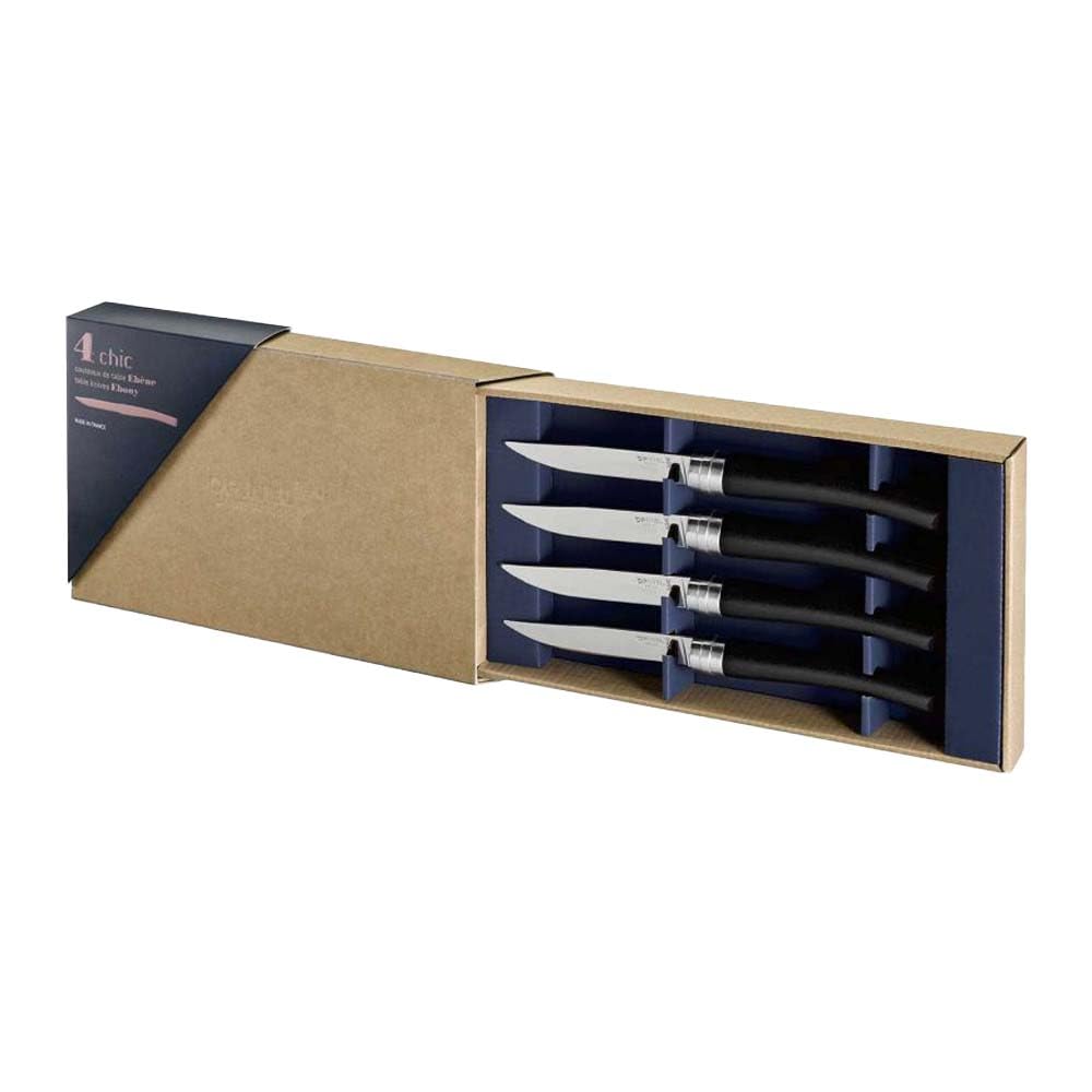 Opinel Estuche DE 4 cuchillos de mesa EBANO (hoja pulido espejo)