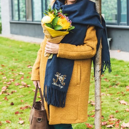 CALLIE Personalized Winter Scarf for Women, Floral Initial Design Shawl and Wraps with Name, Soft Warm Vintage Neck Scarf, Christmas Valentine’s Day Birthday Gift for Famliy Friend4