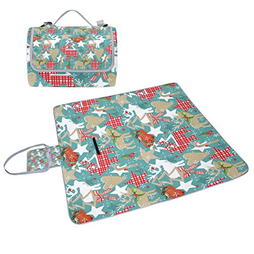 Preisvergleich Produktbild COOSUN Weihnachten Rentier Picknick Decke Tote Handlich Matte Mehltau resistent und wasserfest Camping Matte für Picknicks, Strände, Wandern, Reisen, Rving und Ausflüge