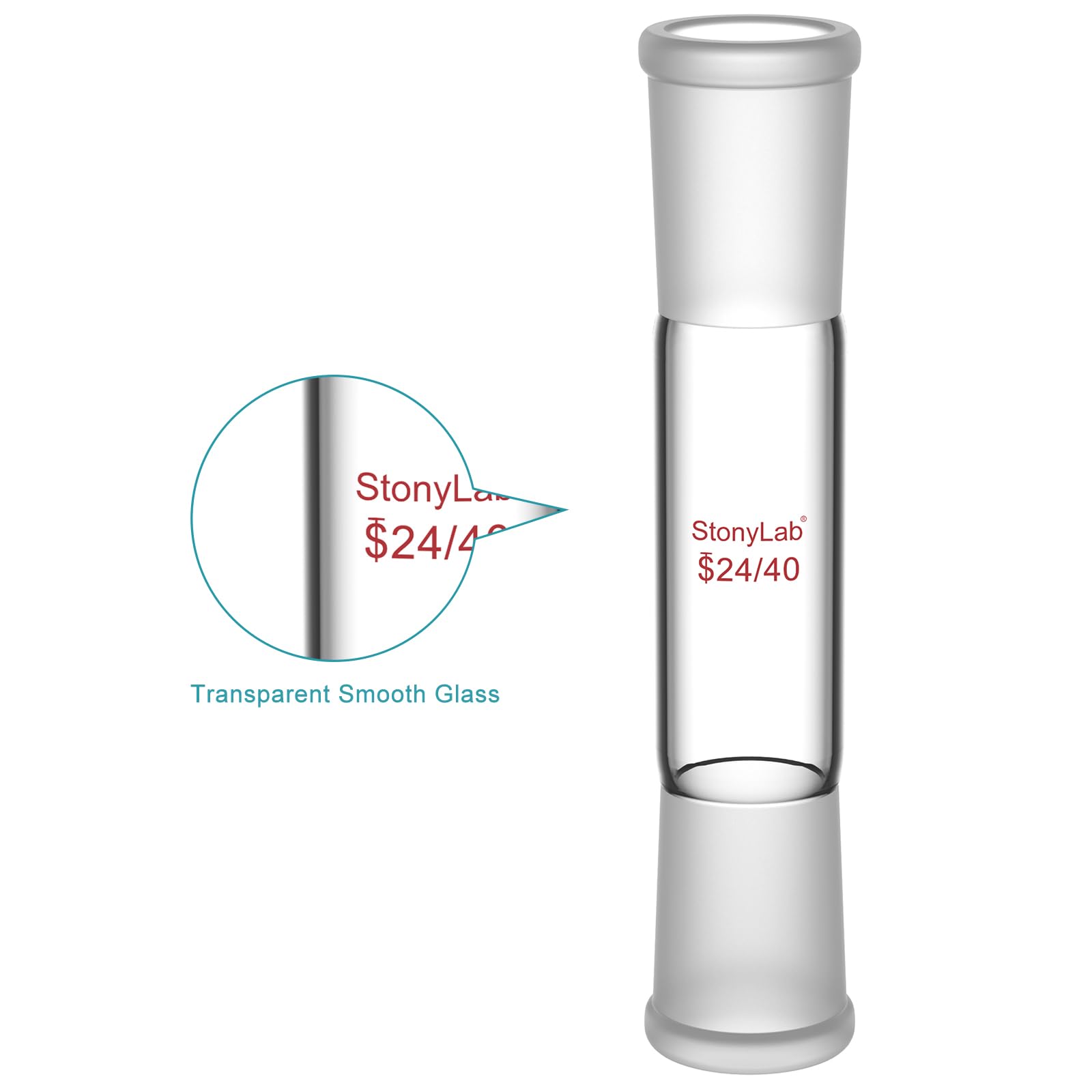 Adaptador Recto de Vidrio Borosilicato 70 mm Juntas Exteriores 24/40 Laboratorio