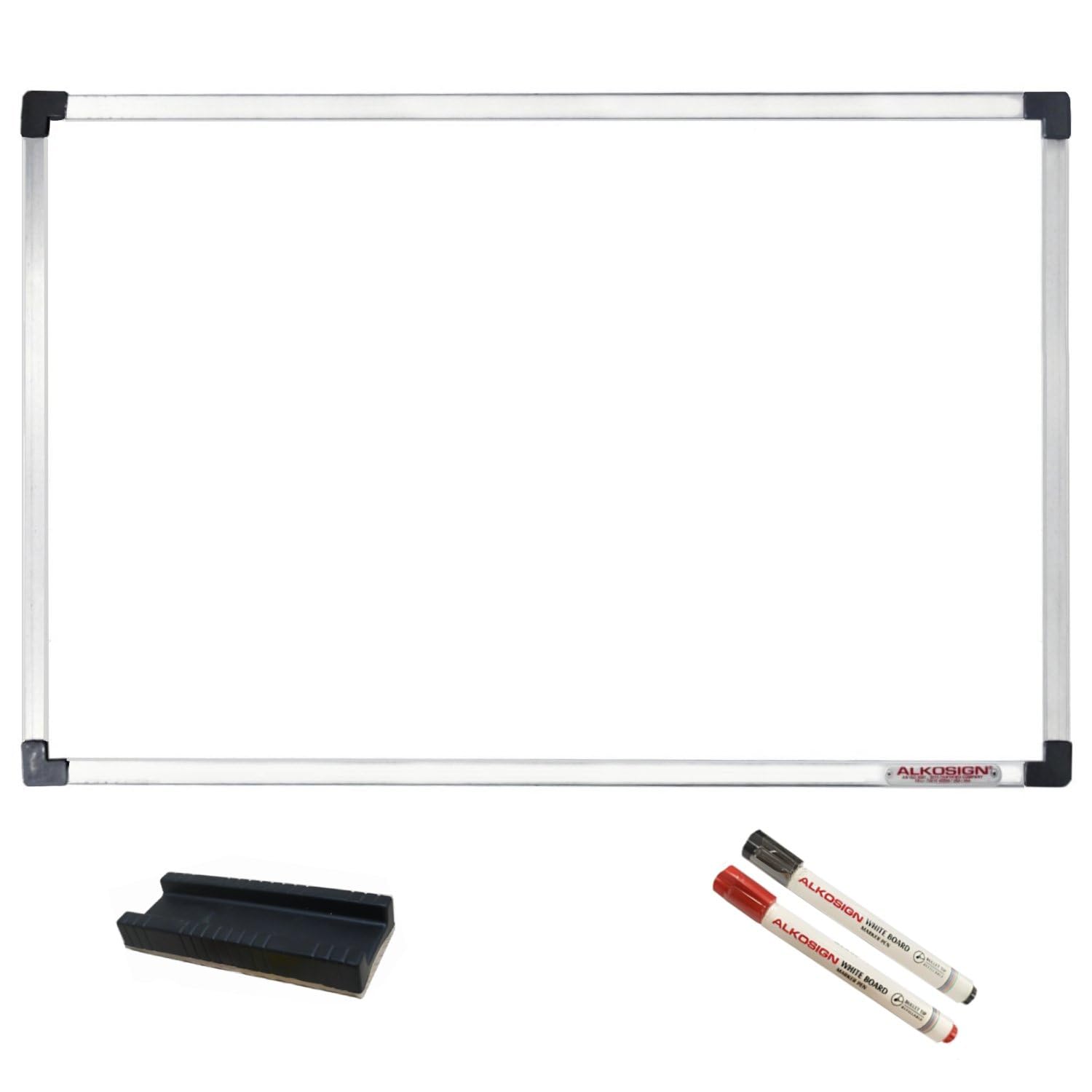 alkosign platinum series melamine white board (4 x 6 ft) + accessories | 1 whiteboard + 1 duster + 2 markers | melamine surface, writing board for home, office, teaching, study room