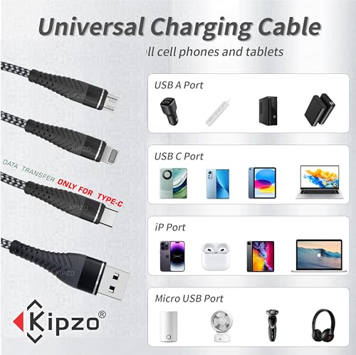 Image of USB 40cm mini short 3 in 1 charging cable super Dash Warp PD 65w fast car multi charger power bank cord Type c Micro galaxy with wall adapter (ONLY TYPE-C DATA Transfer)