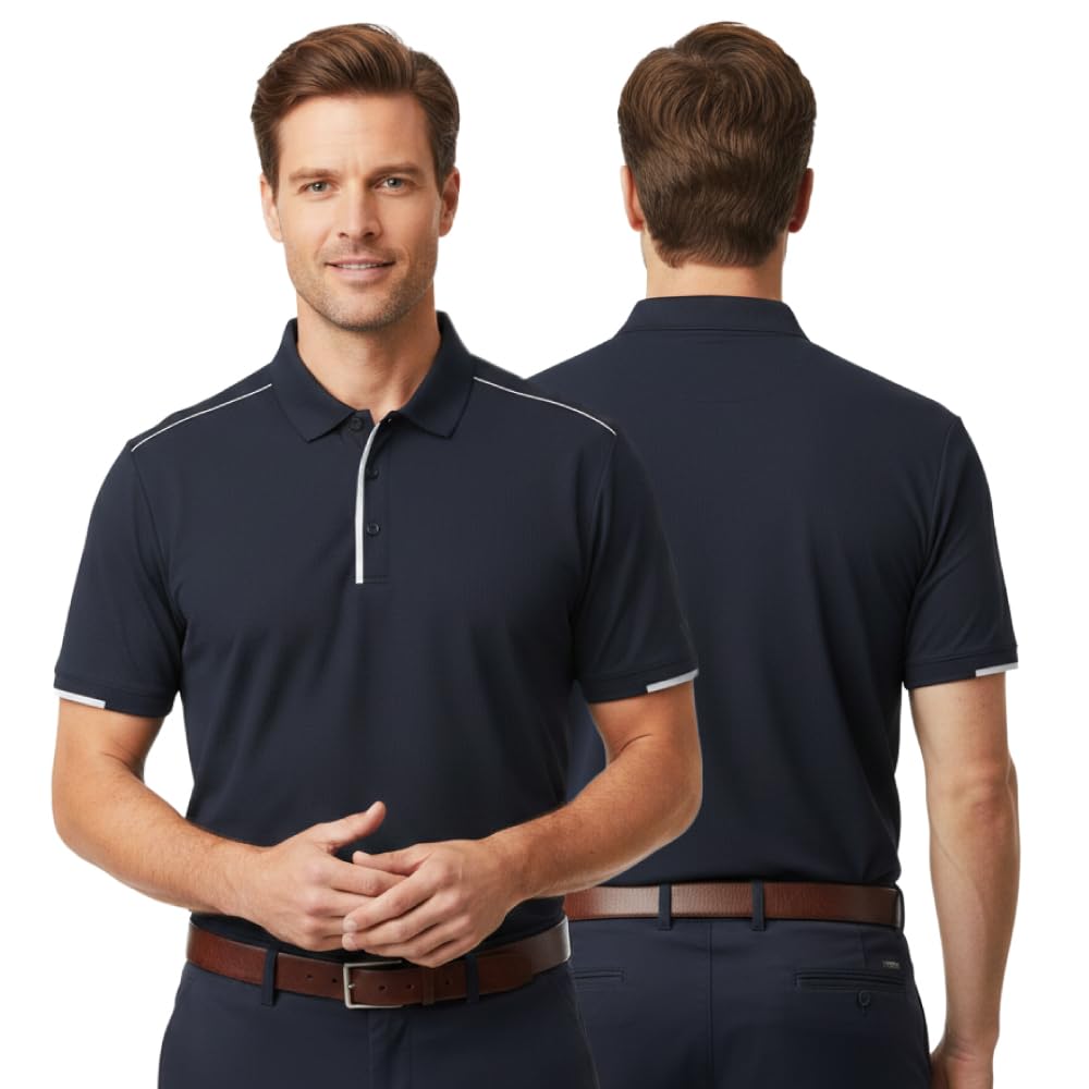 Cole Haan Trafton Golf Polo Shirts for Men - Lightweight Fabric with 4-Way Stretch Moisture Management Contrasting Piping