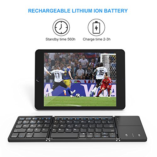 Foldable Bluetooth Keyboard, Jelly Comb Dual Mode Bluetooth & USB Wired Rechargable Portable Mini BT Wireless Keyboard with Touchpad Mouse for Android, Windows, PC, Tablet-Black - Thumbnail 2