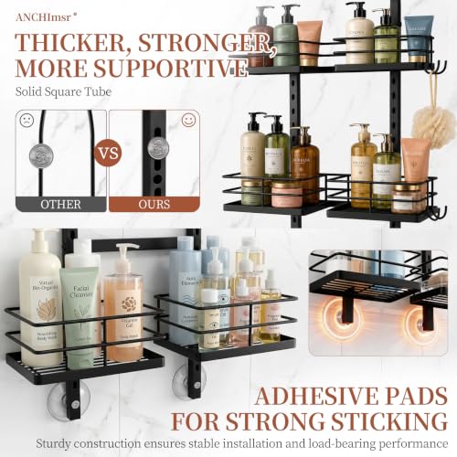 4-Tier-Adjustable-Hanging-Shower-Caddy-for-Handheld-Showerhead-Black-Rustproof-Shower-Rack-Baskets-Anti-Swing-Hanging-Shower-Organizer-for-Bathroom-Storage-with-2-S-Hooks-Large-Capacity
