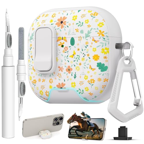 Image of for AirPods 4 Case with Secure Lock Clip in Phone Stand,Floral Girly Style Protective Cover with Cleaning Kit and Carabiner for Apple iPod 4 Generation (Four-Leaf Clover)