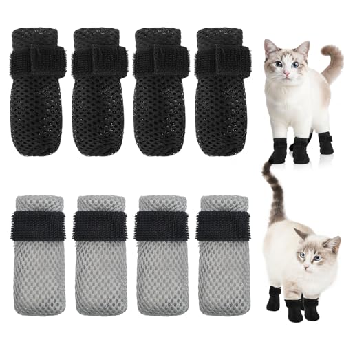 CIATBYYJ 8 Pcs Cat Claw Covers, Adjustable Cats Shoes Booties for Cat Mittens to Prevent Scratching Socks, Breathable Mesh Cats Claw Protectors Covers for Kitten Senior Pet Bathing and Nail Trimming
