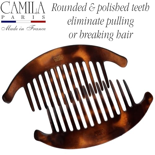 Image of Camila Paris CP2430 /2 French Hair Side Combs Tortoise Shell Interlocking Combs French Twist Hair Combs, Strong Hold Hair Clips for Women Bun Chignon Up-Do Styling Girls Hair Accessories Made in France