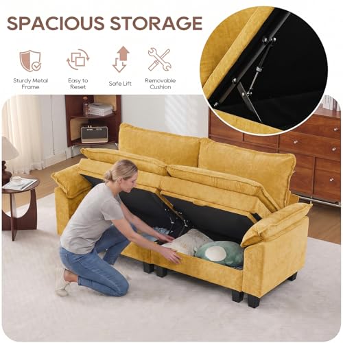 Image of IPKIG 82.3 inch Modular Cloud Couch with Storage, U Shaped Sectional Sofa with Ottoman & Pillow, Chenille Deep Seat Sectional Couches for Living Room, Apartment, Yellow