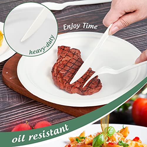 Ecolipak 175 Pack Compostable Paper Plates Set, Heavy Duty Biodegradable Sugarcane Plates Set & Eco-Friendly Cpla Cutlery, Disposable Dinnerware Set For Party Camping Birthday Bbq #TOP2