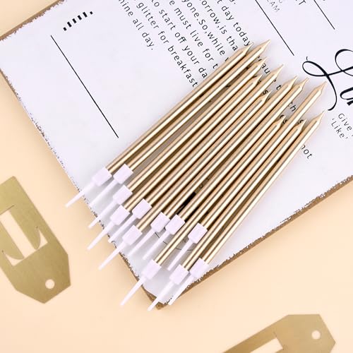 Image of PHD CAKE 36-Count Champagne Long Thin Metallic Birthday Candles, Cake Candles, Birthday Parties, Wedding Decorations, Party Candles, Cake Decorations